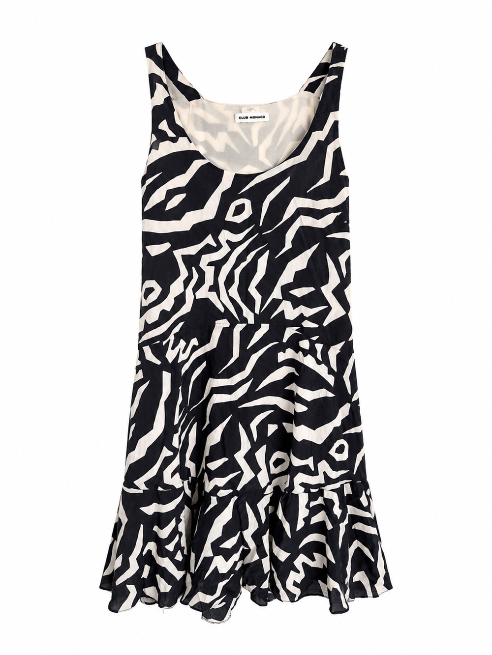 Club Monaco Black & White Abstract Silk Ruffled Dress Size 4